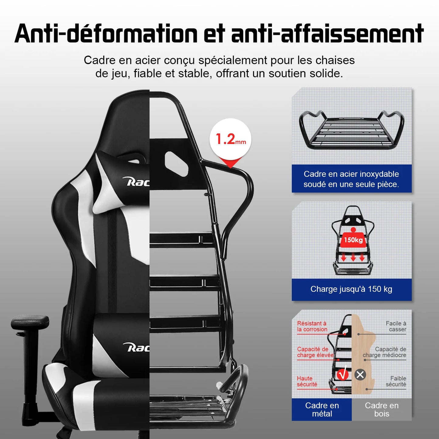 Hiazurm Office chair,Gaming chair for adults with adjustable backrest and armrests,Gaming chair with 3D wing contour design,Ergonomic office chair with S-shaped back support,Gaming chair with one-piece steel frame