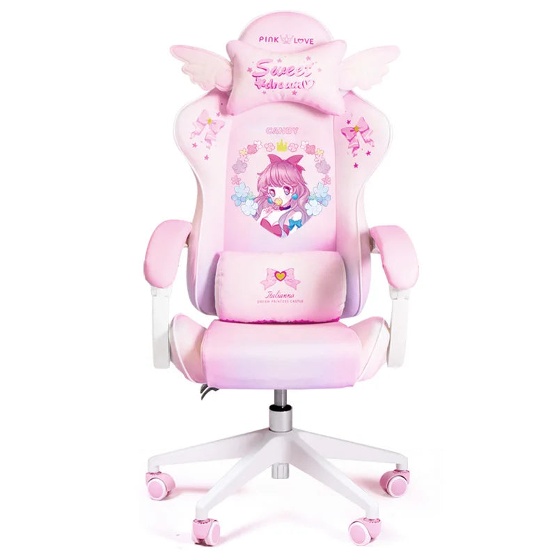 New Cute E-Sports Chair Rose Pink Office Home Furniture Computer Chair Animation Girl Game Chair Lift Rotation Can Be Adjusted