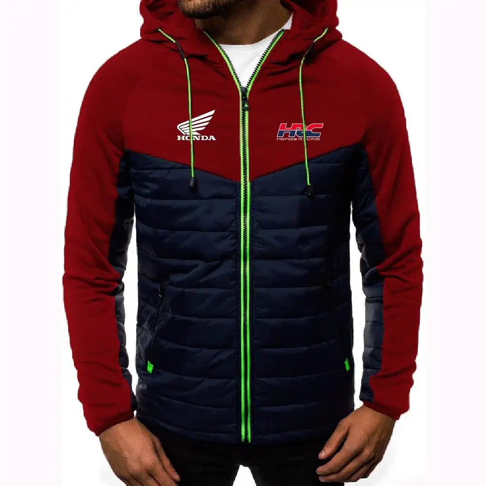 2025 Spring And Autumn Comfortable Jacket Slim Coat Men's New Seven-color Cotton-padded Honda racing Print Patchwork Hoodies, Produit gaming premium Fraquane, produits de luxe, nouvelle génération, équipement gamer