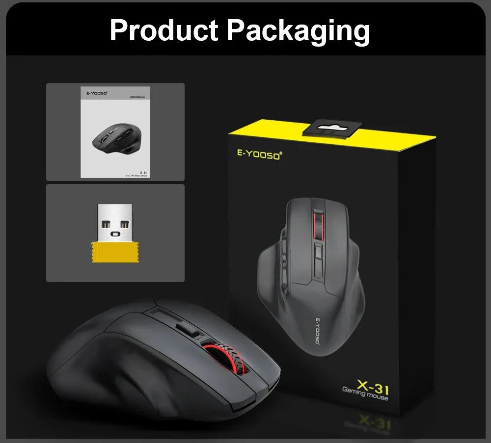 E-YOOSO X-31 Wireless Gaming Mouse 2.4G USB 4800 DPI Ergonomic Gaming Mouse for Large Hands, 5-Button Optical Mouse for PC & Laptop