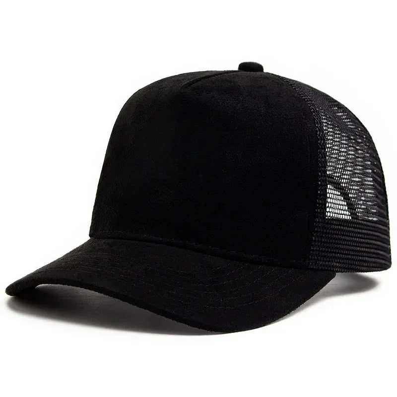 2025 m. unisex 5 dalių tinklinė zomšinė „Trucker“ kepurė su individualiu logotipo spaudiniu vyrams, beisbolo kepuraitė pavasariui ir vasarai, kvėpuojančios sportinės kepurės moterims