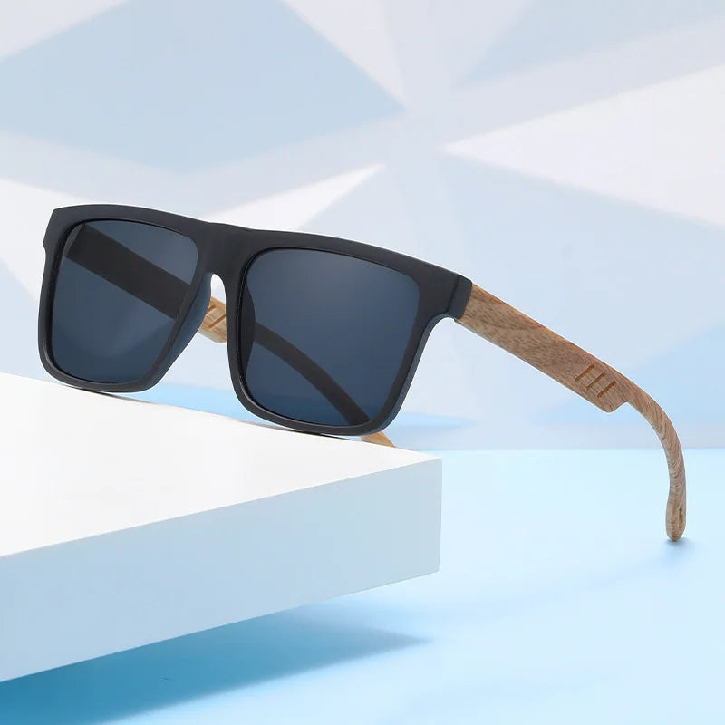 New Fashion Square Sunglasses Wood Grain Spring Hinge UV400 Unisex for Driving Hiking Travel 2026