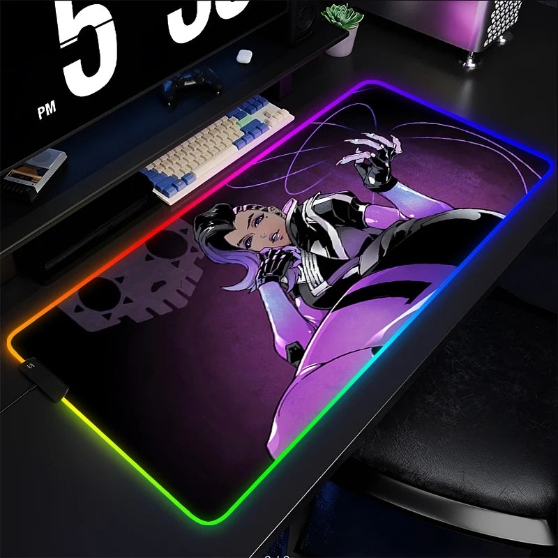 Podkładka gamingowa pod mysz i klawiaturę Overwatch Sombra, mata na biurko LED RGB, gumowa, kawaii, do notebooka