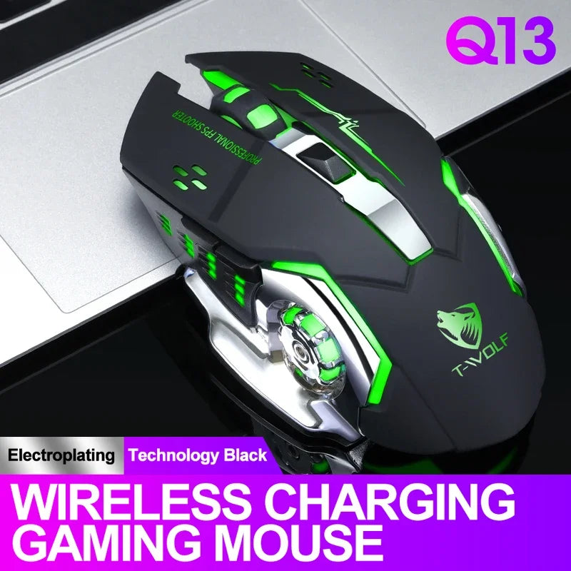 Rechargeable Wireless Gaming Mouse with RGB Backlit, Silent Click, Ergonomic Optical Wireless Mouse for PC, Laptop & Desktop, 2400 DPI