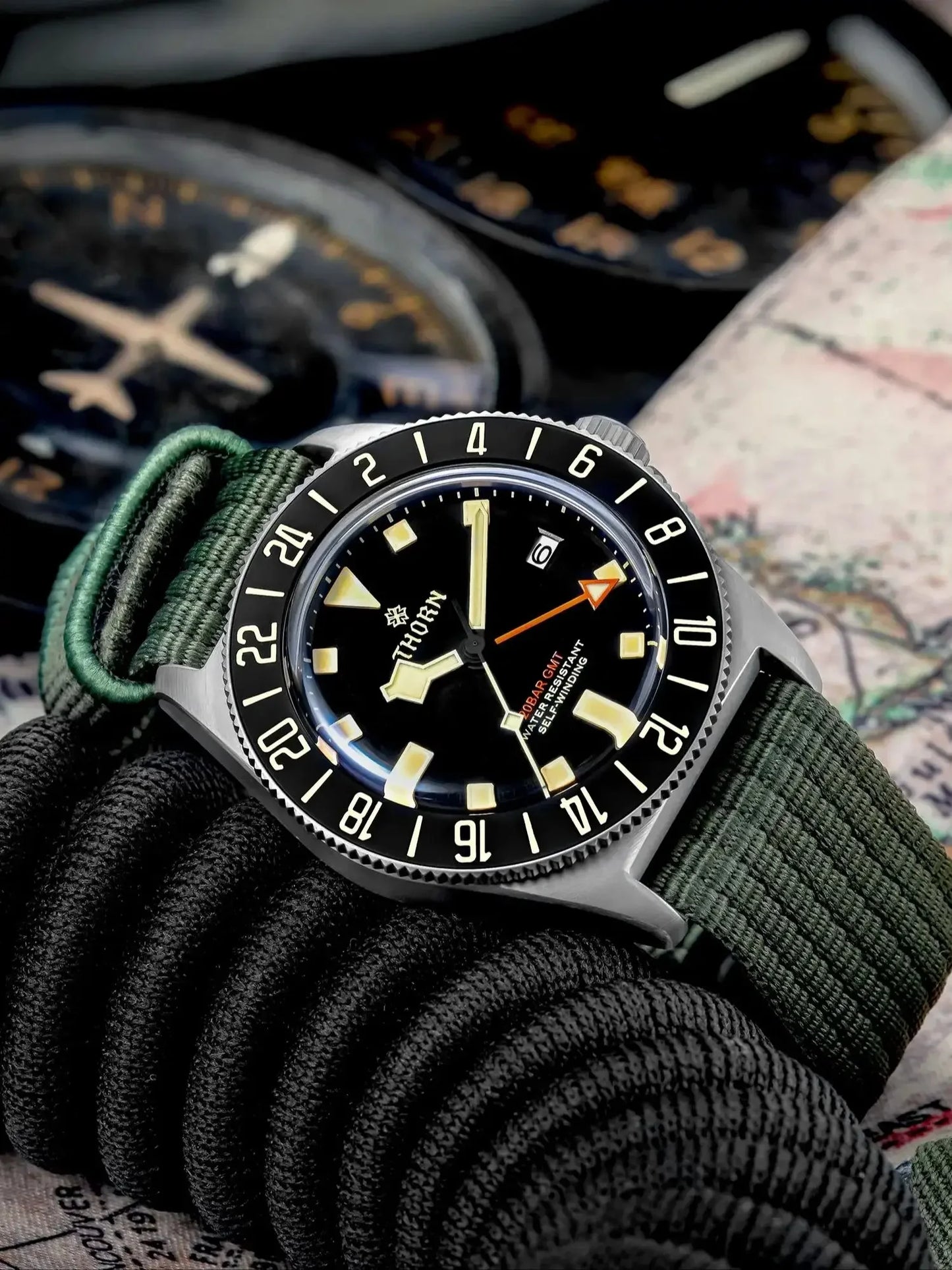 THORN T020 GMT Automatic Watch NH34 Movement Titanium Case Sapphire Crystal 200M Water Resistant Dual Time Zone Luminous Bezel
