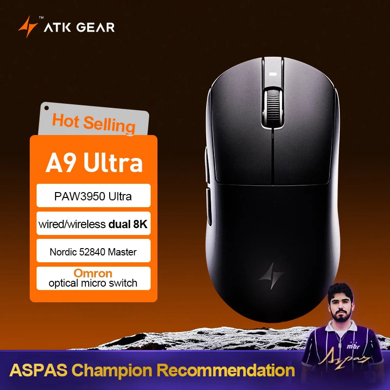 ATK Dragonfly A9 Ultimate Ασύρματο Gaming Mouse A9 Air PAW3950 Εξαιρετικά Ελαφρύ Εργονομικό Ποντίκι E-sports για Gamer FPS CSGO A9 Ultra