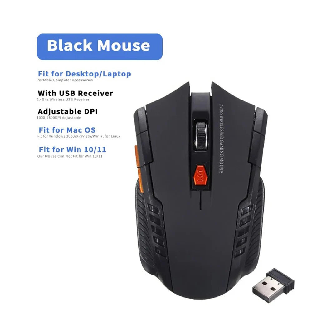 Ασύρματο οπτικό gaming ποντίκι 2.4GHz με δέκτη USB, 2000DPI, 6 κουμπιά, για υπολογιστή και laptop, αξεσουάρ gamer