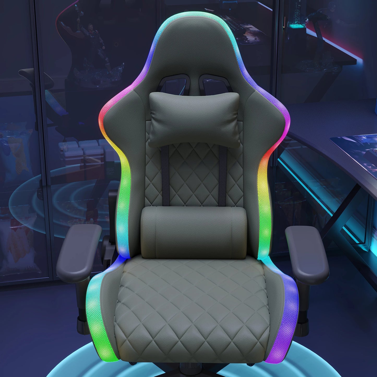LED Gaming Chair - Ergonomic Office Chair with Massage Function, Adjustable Backrest (90-135°), for Gamers up to 150 kg, Black