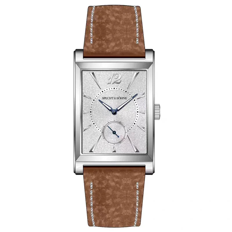 2026 Specht&Söhne Ultra Thin 7.5mm Rectangular Watch Japan Quartz Movement Small Seconds Sandblasted Dial Grey Leather Strap Watch