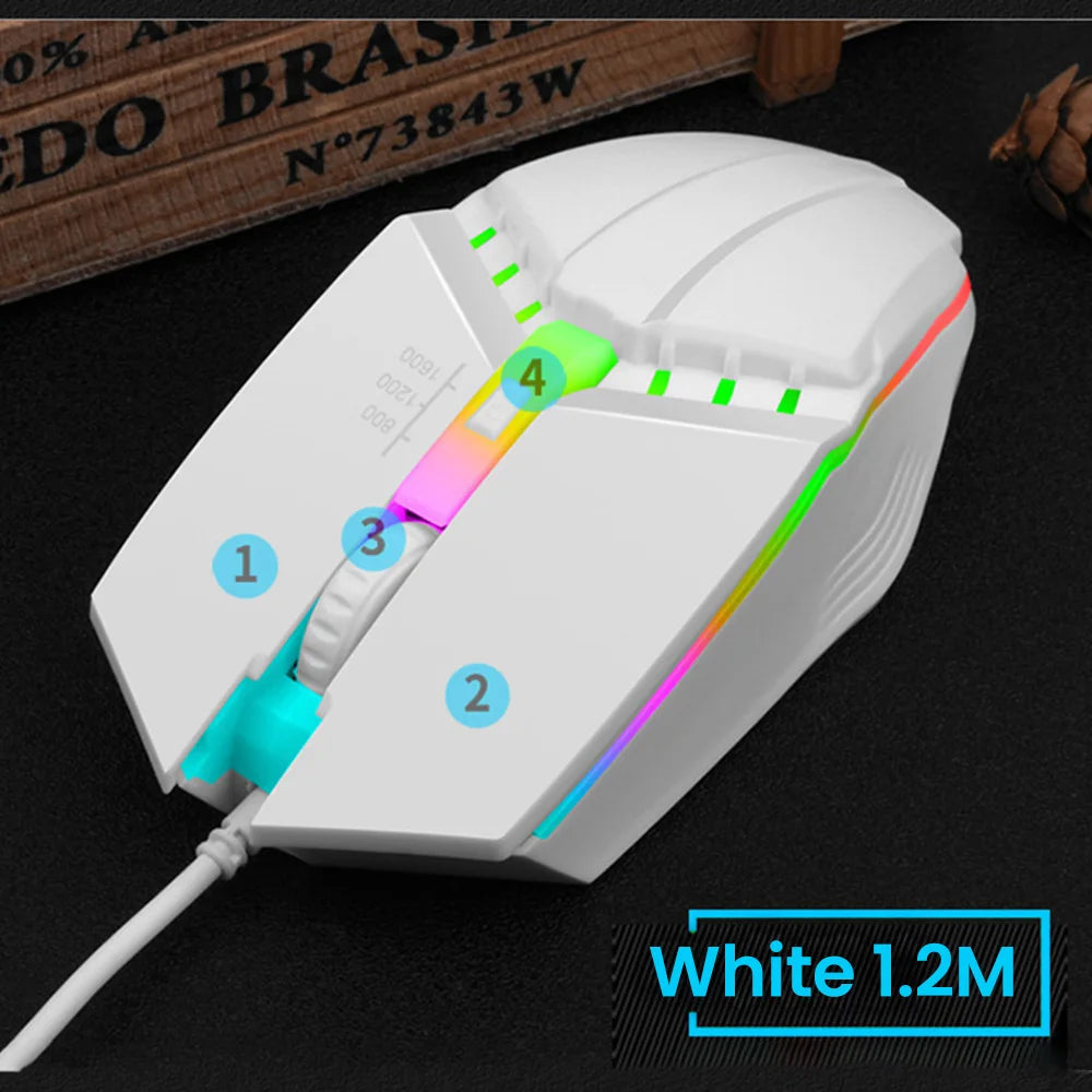 RGB bedrade muis met achtergrondverlichting, mute-knop en USB – bedrade USB-gamingmuis voor desktop-pc, notebook, computer, thuis en kantoor, met lichtgevende LED en 1600DPI