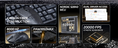 ATTACK SHARK R11 ULTRA 49g od karbonskih vlakana 8000Hz bežični gaming miš, 42000 DPI, 20000 FPS, PAW3950MAX, Nordic 52840 čip