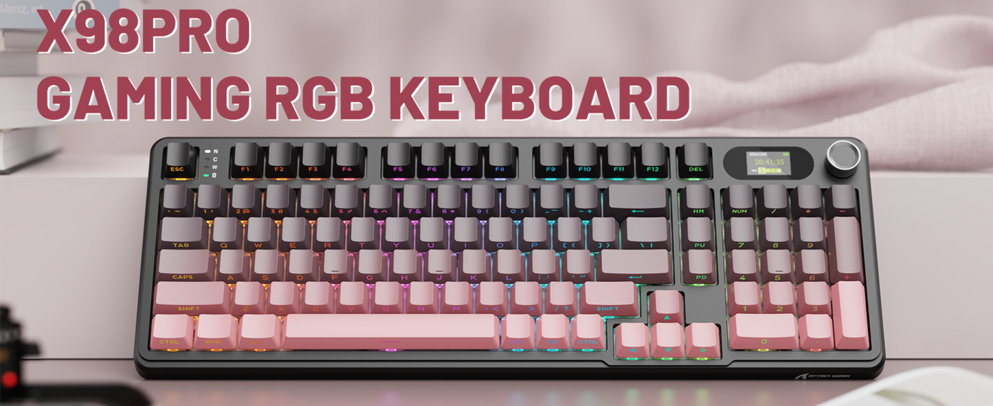 ATTACK SHARK X98 RGB Wireless Mechanical Keyboard,LED Smart Display&Knob, Hot Swappable,Pre-lubed Linear Switches