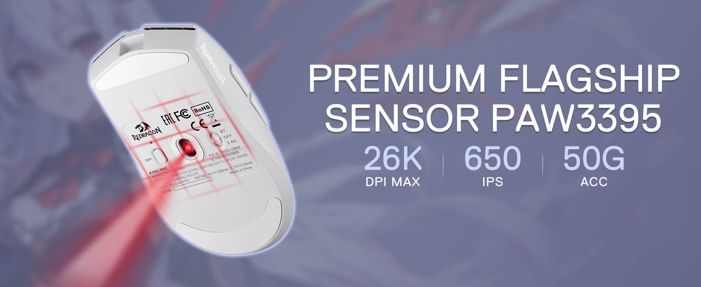 Redragon M916AK PRO 3 módú anime gamer egér, 42G ultrakönnyű, 26K DPI, teljesen programozható gombokkal