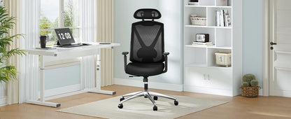 1 Black Ergonomic Office Chair, Computer Chair, Swivel Chair with Adjustable Lumbar Support, Headrest and Armrest, Height Adjustment
