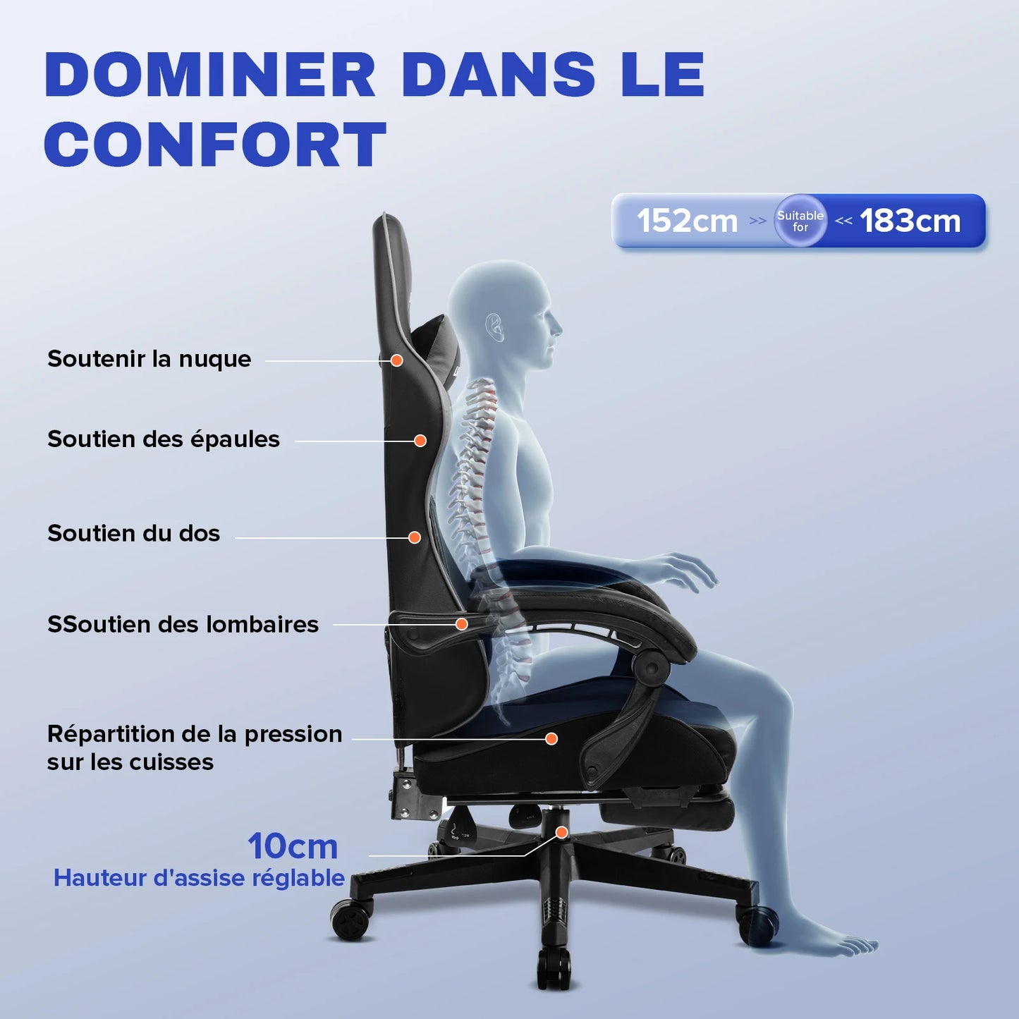 LUCK RACER Gaming chair with footrest Office Chair Ergonomic with Adjustable Loin Pillows, Pillow Gaming Chair