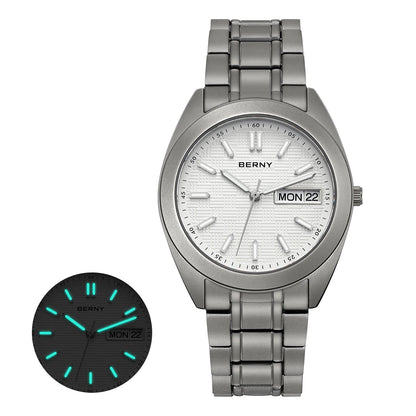 BERNY Titanium Watches for Men Date Week Calendar Sapphire Quartz Watch 38mm Super Luminous Men's Wristwatch 10ATM Lightweight