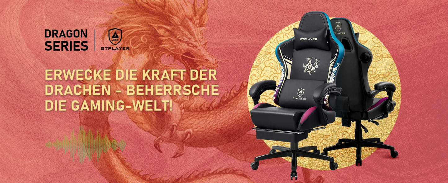 GTPLAYER Dragon Series Gaming Chair with Bluetooth Speakers, Footrest, Ergonomic Gamer Chair, Adjustable Reclining Computer Office Chair
