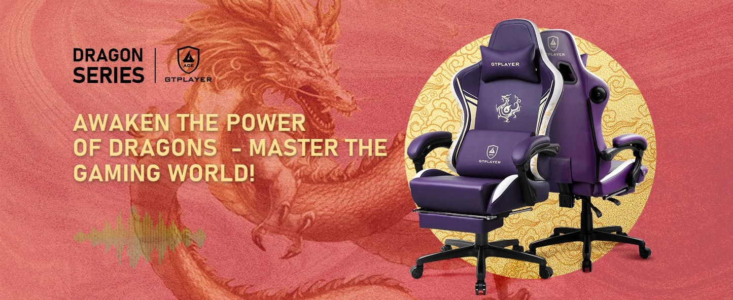 GTPLAYER Dragon Series Gaming Chair with Bluetooth Speakers, Footrest, Ergonomic Gamer Chair, Adjustable Reclining Computer Office Chair