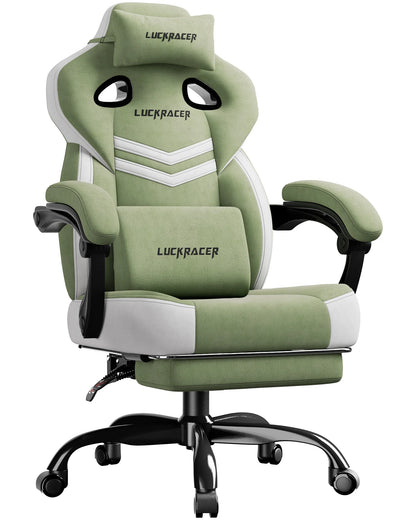 LUCK RACER Gaming Chair, Connected Armrests Office Chair, Memory Foam Cushion, 90-155 ° Incline Angle and Footrest