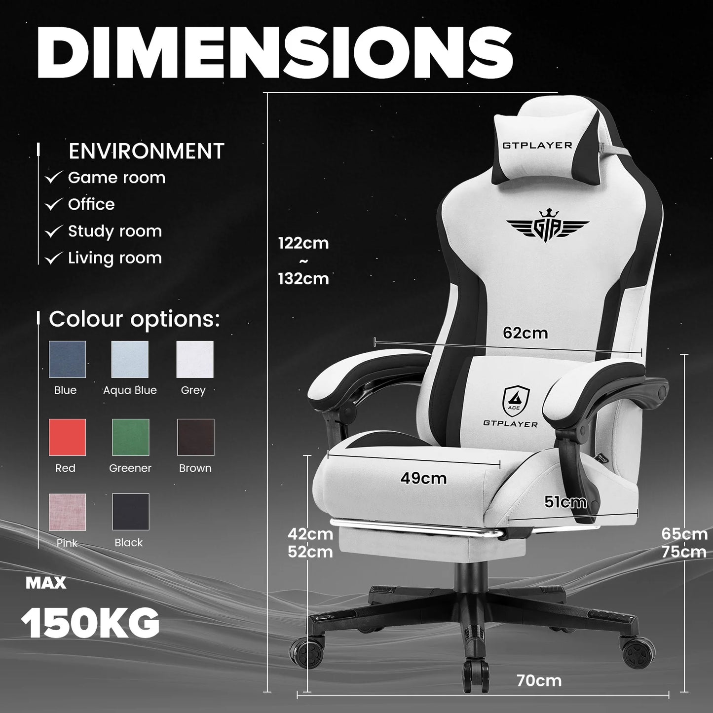 GTPLAYER Gaming chair, fabric Lumbar Support Ergonomic Gamer chair PC chair with Widened Backrest