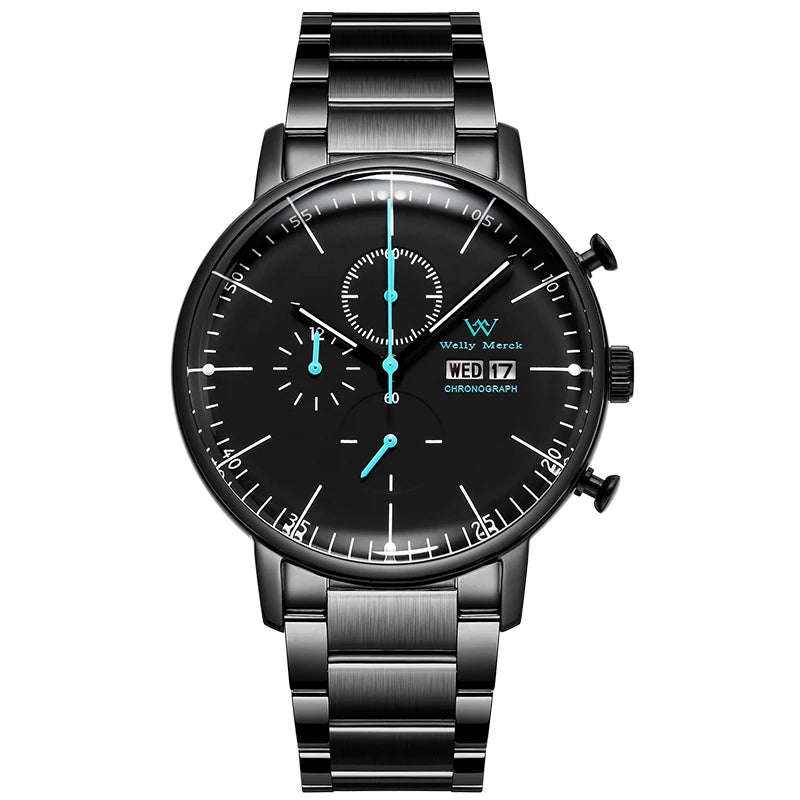 WM Watch Quartz Watches Casual Business Sapphire Crystal Water Resistant Stainless Steel Welly Merck Watch 014M