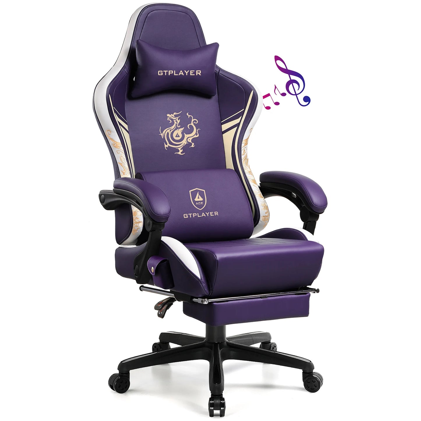 GTPLAYER Dragon Series Gaming Chair with Bluetooth Speakers, Footrest, Ergonomic Gamer Chair, Adjustable Reclining Computer Office Chair