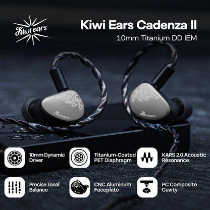 Linsoul Kiwi Ears Cadenza II IEM 10mm Titanium DD with KARS 2.0 Premium Construction Hifi Earphones with Detachable Cable System