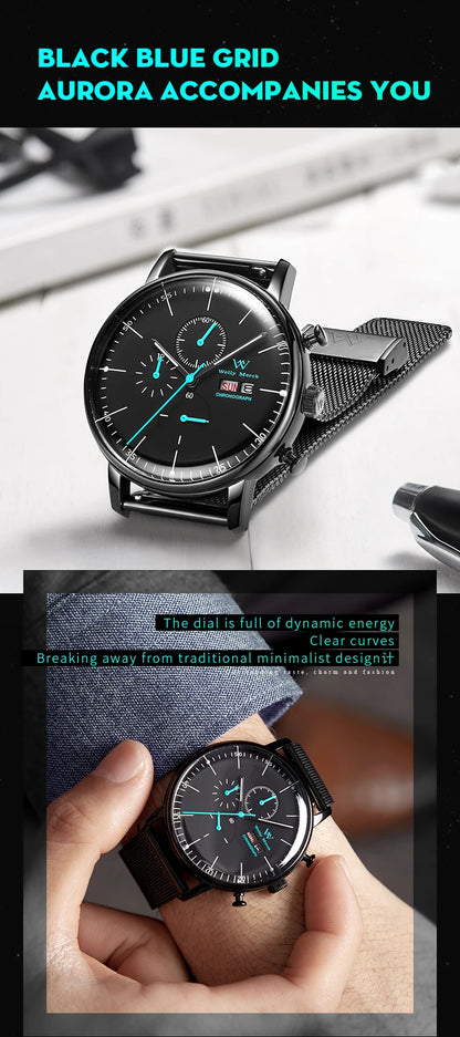 WM Watch Quartz Watches Casual Business Sapphire Crystal Water Resistant Stainless Steel Welly Merck Watch 014M