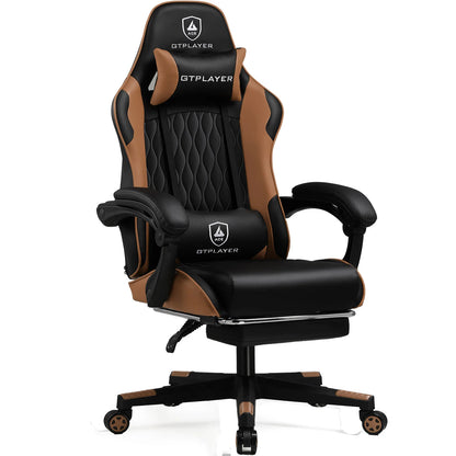 Cadeira gaming GTPLAYER Cadeira gamer Cadeira de escritório ergonómica Apoio para os pés ajustável Apoio lombar e almofadas Cadeira gaming