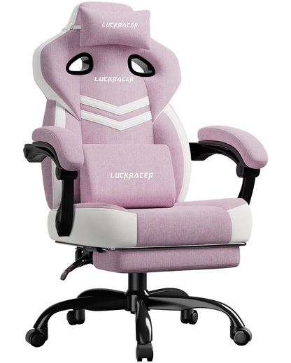 LUCK RACER Gaming Chair, Connected Armrests Office Chair, Memory Foam Cushion, 90-155 ° Incline Angle and Footrest