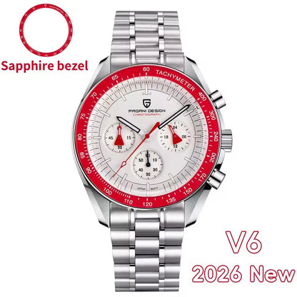 2026 New PAGANI DESIGN V6 Moon Men's Watch Speed Sports Chronograph Quartz Watch Men AR Sapphire Ceramic Bezel Safe Clock