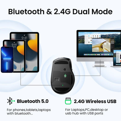 UGREEN langaton hiiri Bluetooth 5.0, ergonominen 4000DPI, 6 hiljaista painiketta, MacBookille, tabletille, kannettaville tietokoneille, tietokoneelle ja PC:lle, 2.4G-hiiri