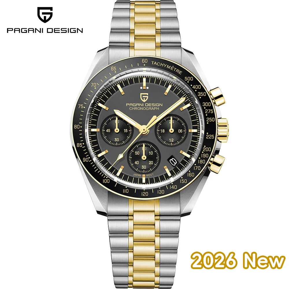 PAGANI DESIGN New men’s watches, luxury quartz watch, speed chronograph, AR sapphire glasses, 100M water-resistant, business watch 2026, EU local shipping