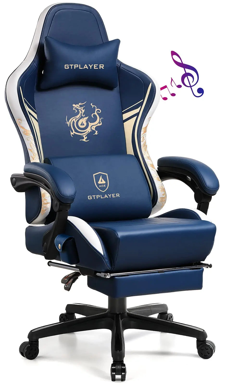 GTPLAYER Dragon Series Gaming Chair with Bluetooth Speakers, Footrest, Ergonomic Gamer Chair, Adjustable Reclining Computer Office Chair