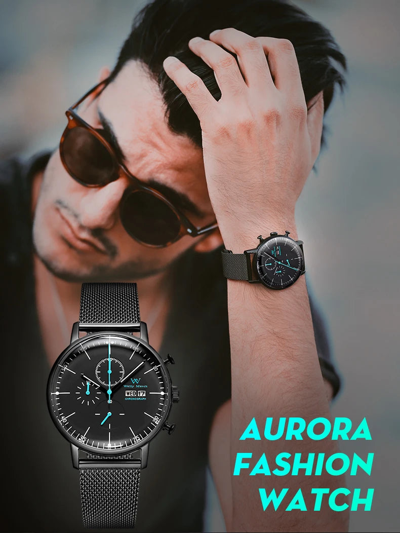 WM Watch Quartz Watches Casual Business Sapphire Crystal Water Resistant Stainless Steel Welly Merck Watch 014M