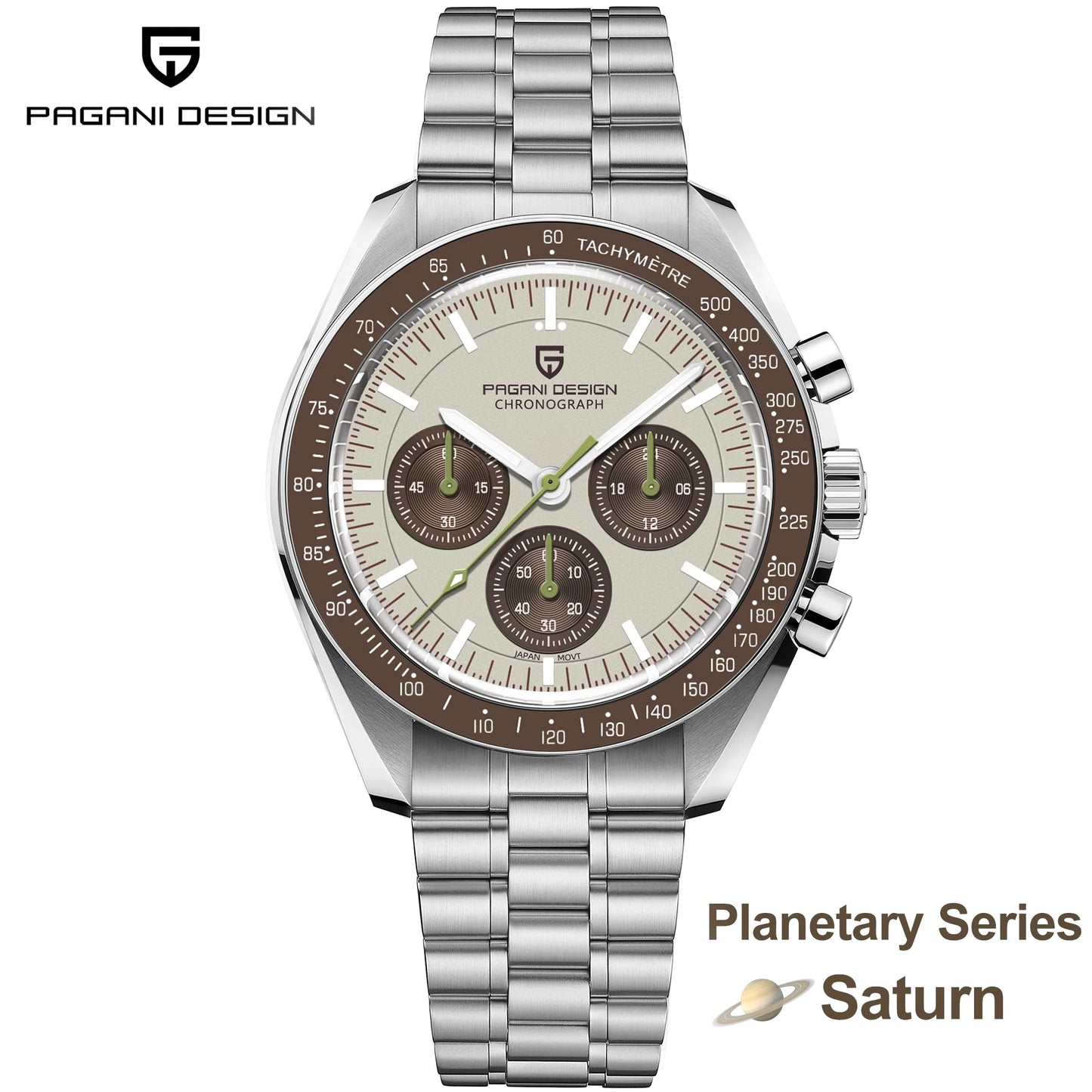 PAGANI DESIGN Planetary Series Saturn Light Tan  Quartz Watch Men Speed Chronograph AR Sapphire crystal Wristwatch Men 2026 New