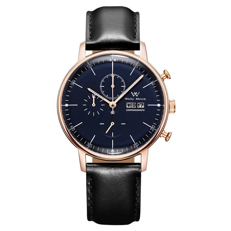 WM Watch Quartz Watches Casual Business Sapphire Crystal Water Resistant Stainless Steel Welly Merck Watch 014M