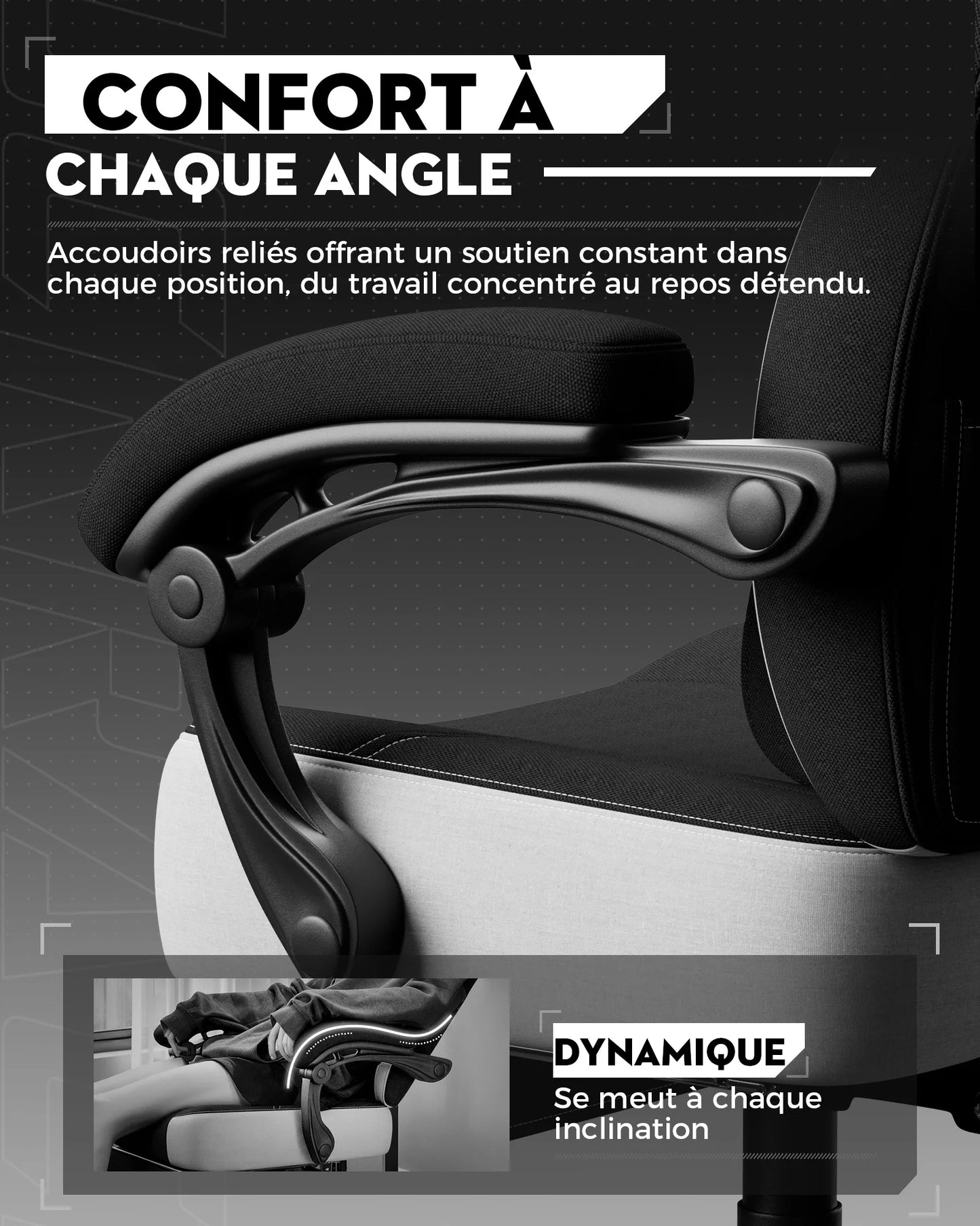 LUCK RACER Gaming Chair, Connected Armrests Office Chair, Memory Foam Cushion, 90-155 ° Incline Angle and Footrest