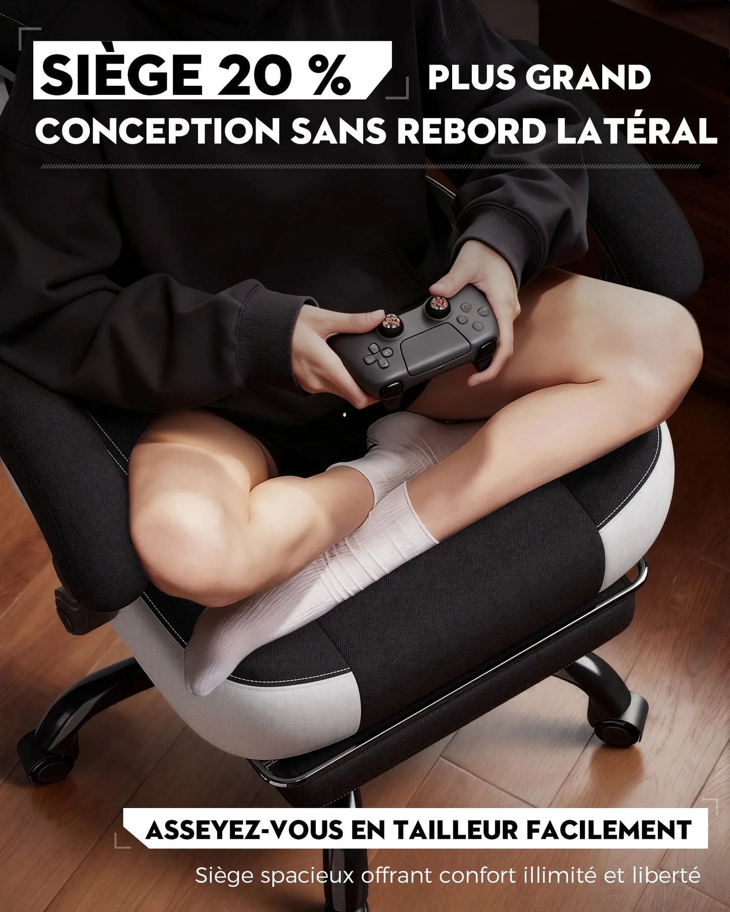 LUCK RACER Gaming Chair, Connected Armrests Office Chair, Memory Foam Cushion, 90-155 ° Incline Angle and Footrest