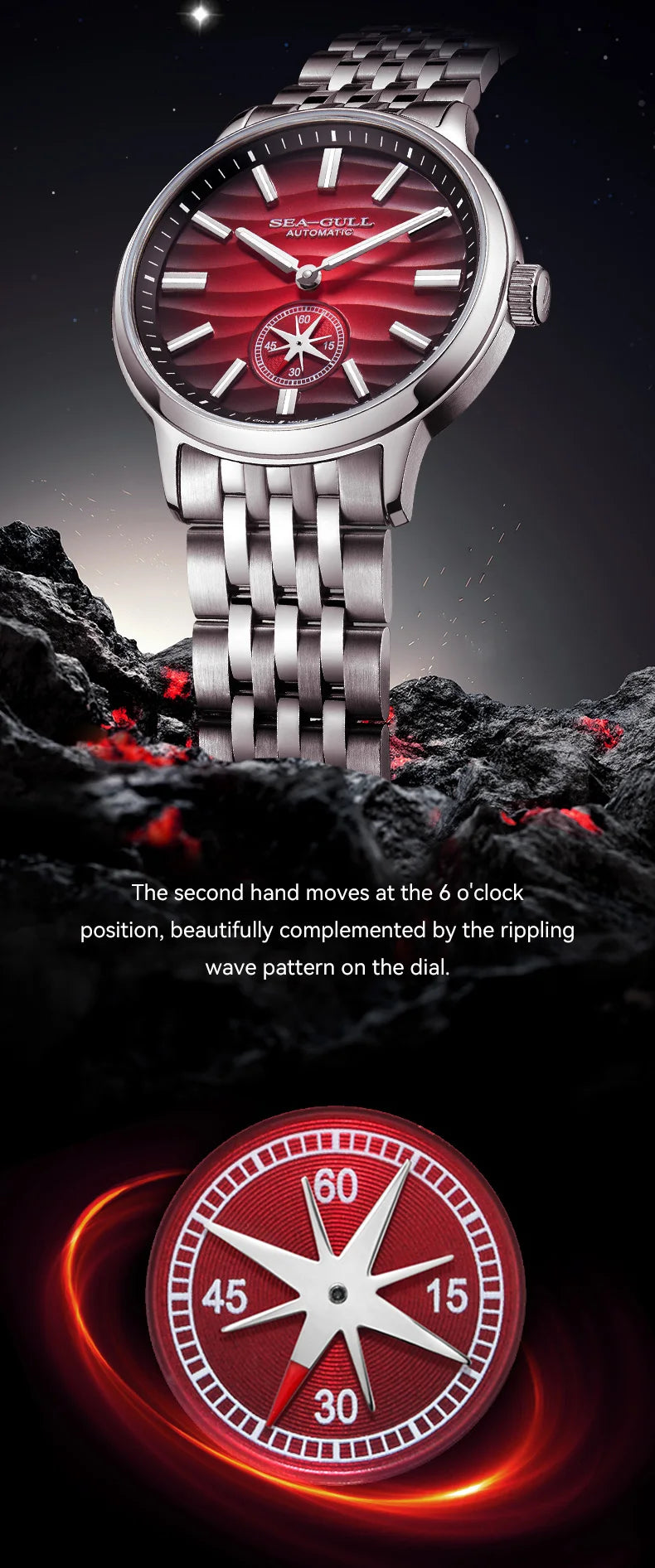 Seagull Natural Series 39.5mm Men's Watch Automatic Mechanical Watches Luminous Stainless Steel Sapphire Bracelet 2026 New 6180