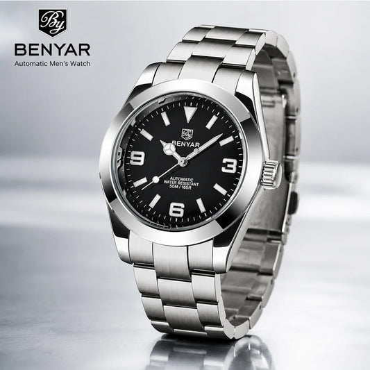 BENYAR Luxury Men Mechanical Wristwatches Stainless Steel Sports Men Automatic Watches 50ATM waterproof Clock