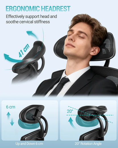 1 Black Ergonomic Office Chair, Computer Chair, Swivel Chair with Adjustable Lumbar Support, Headrest and Armrest, Height Adjustment