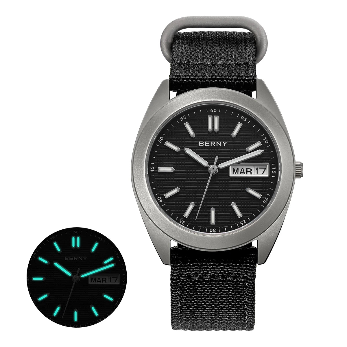 BERNY Titanium Watches for Men Date Week Calendar Sapphire Quartz Watch 38mm Super Luminous Men's Wristwatch 10ATM Lightweight