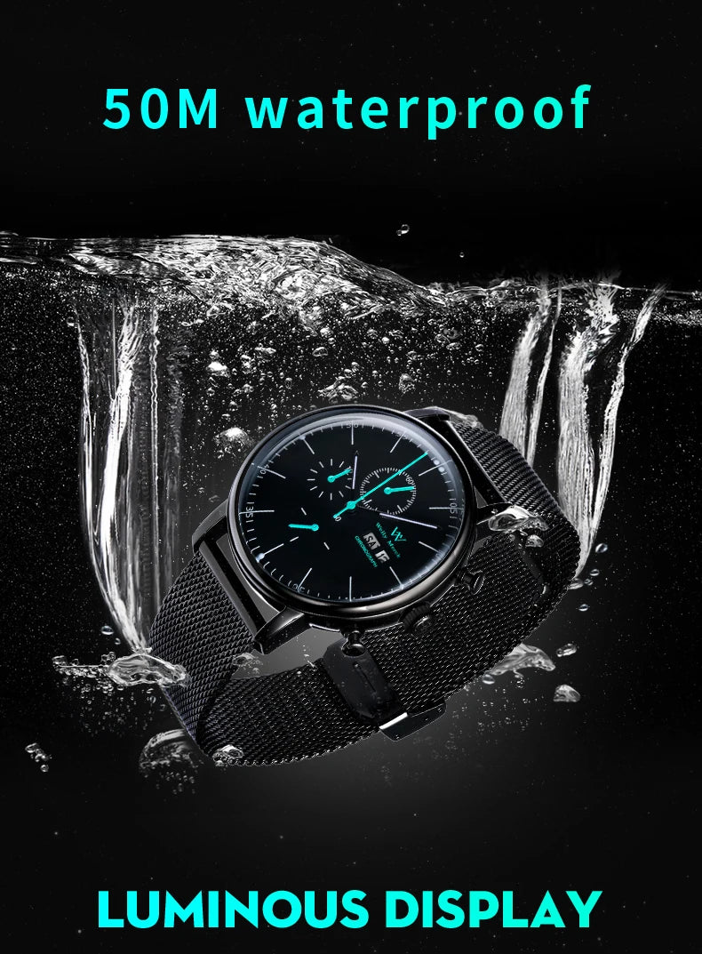 WM Watch Quartz Watches Casual Business Sapphire Crystal Water Resistant Stainless Steel Welly Merck Watch 014M