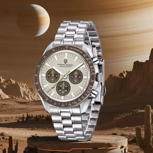 PAGANI DESIGN Planetary Series Saturn Light Tan  Quartz Watch Men Speed Chronograph AR Sapphire crystal Wristwatch Men 2026 New