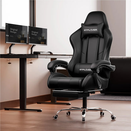 GTPLAYER Gaming chair with Massage Ergonomic Desk chair Footrest Headrest Rotary chair for office and Gamers