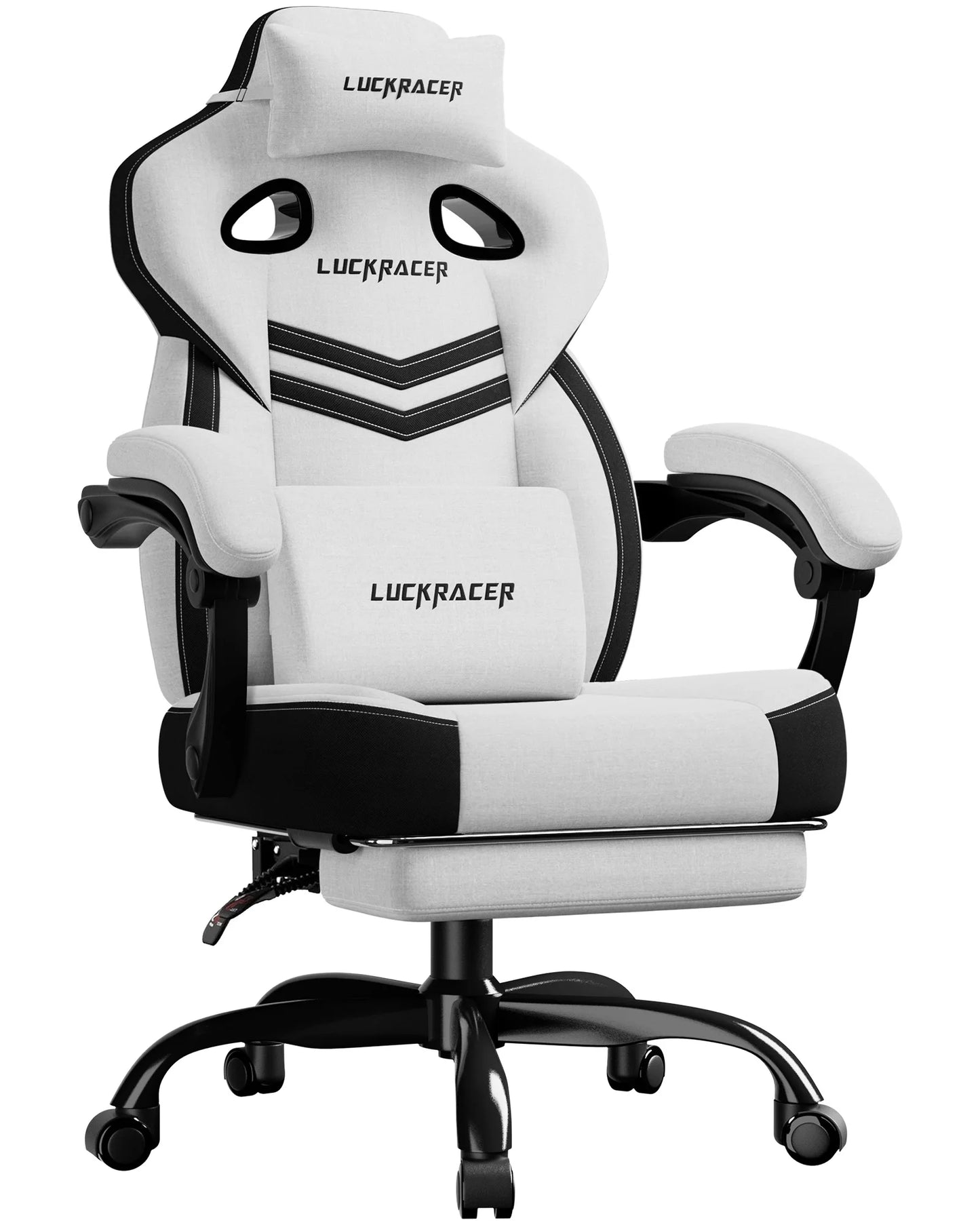 LUCK RACER Gaming Chair, Connected Armrests Office Chair, Memory Foam Cushion, 90-155 ° Incline Angle and Footrest