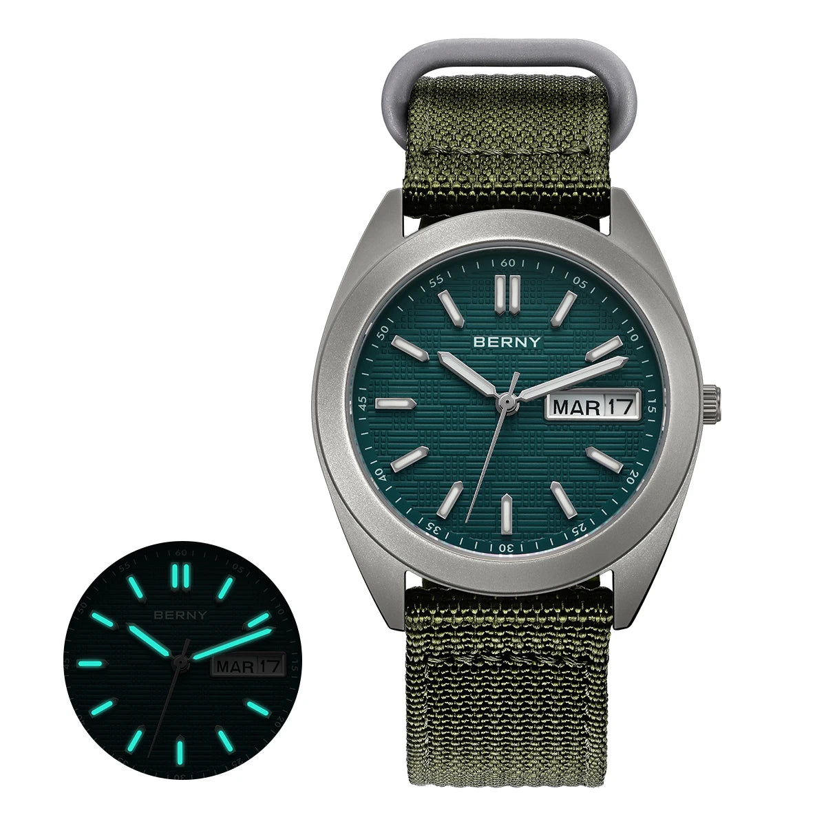 BERNY Titanium Watches for Men Date Week Calendar Sapphire Quartz Watch 38mm Super Luminous Men's Wristwatch 10ATM Lightweight