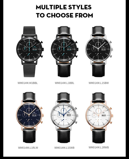 WM Watch Quartz Watches Casual Business Sapphire Crystal Water Resistant Stainless Steel Welly Merck Watch 014M