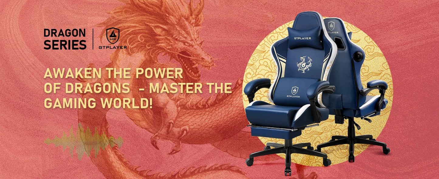 GTPLAYER Dragon Series Gaming Chair with Bluetooth Speakers, Footrest, Ergonomic Gamer Chair, Adjustable Reclining Computer Office Chair